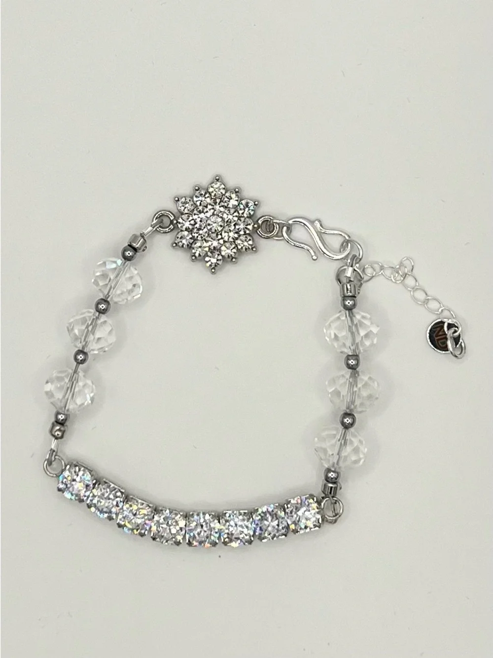 Crystal Snowflake Bracelet – Clear Beaded Rhinestone Bar Bracelet